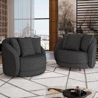 Kit 02 Poltronas Decorativa Sala De Estar Base Fixa De Madeira Witta M03 Linho Chumbo - 13