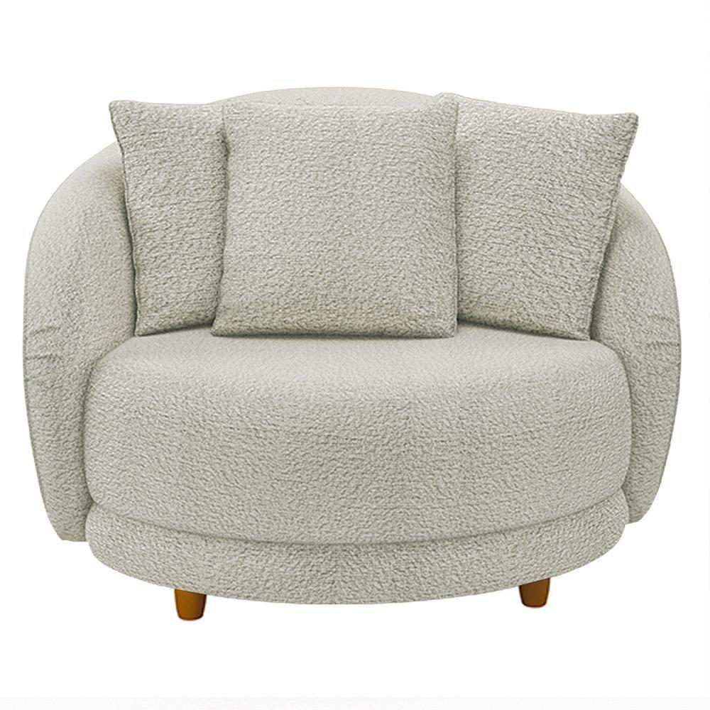 Kit 02 Poltronas Decorativa Sala De Estar Base Fixa De Madeira Witta M03 Bouclê Bege Claro - 3