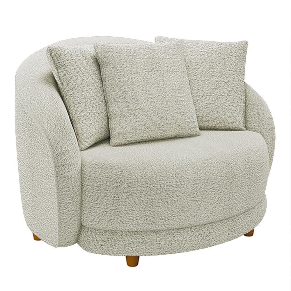 Kit 02 Poltronas Decorativa Sala De Estar Base Fixa De Madeira Witta M03 Bouclê Bege Claro - 4