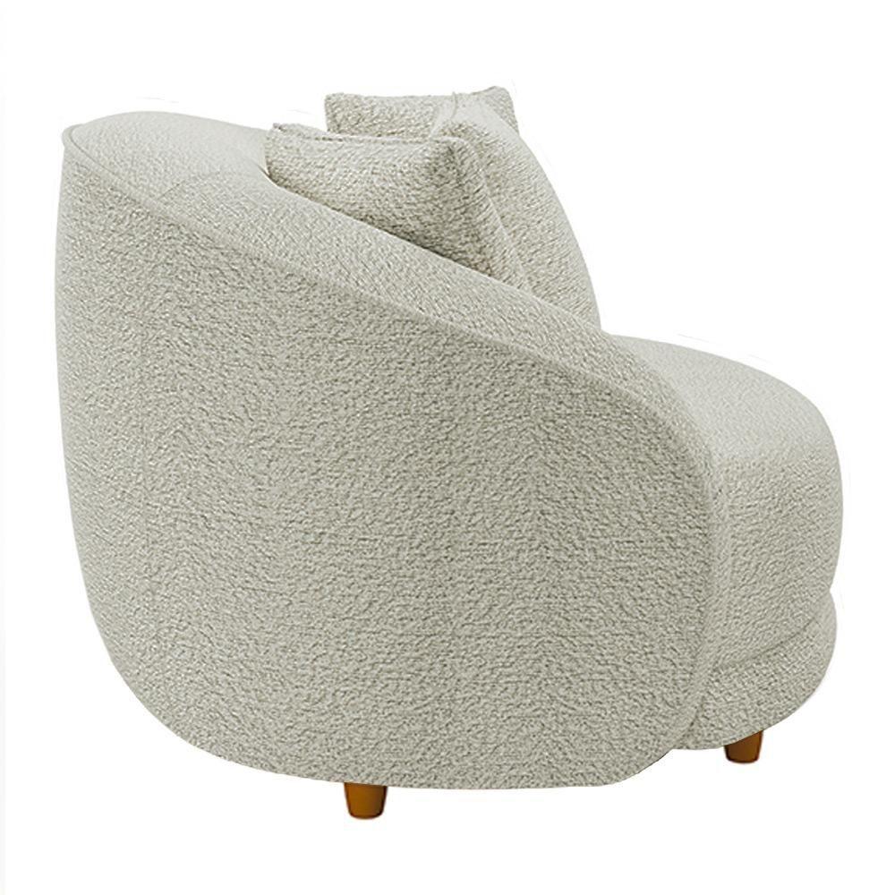 Kit 02 Poltronas Decorativa Sala De Estar Base Fixa De Madeira Witta M03 Bouclê Bege Claro - 5