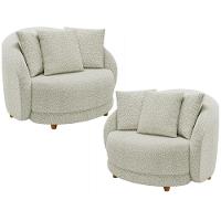 Kit 02 Poltronas Decorativa Sala De Estar Base Fixa De Madeira Witta M03 Bouclê Bege Claro - 1