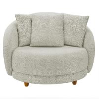 Kit 02 Poltronas Decorativa Sala De Estar Base Fixa De Madeira Witta M03 Bouclê Bege Claro - 3