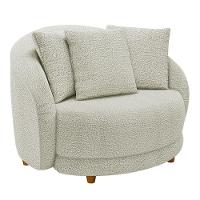 Kit 02 Poltronas Decorativa Sala De Estar Base Fixa De Madeira Witta M03 Bouclê Bege Claro