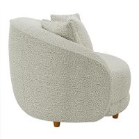 Kit 02 Poltronas Decorativa Sala De Estar Base Fixa De Madeira Witta M03 Bouclê Bege Claro - 5