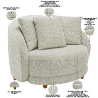 Kit 02 Poltronas Decorativa Sala De Estar Base Fixa De Madeira Witta M03 Bouclê Bege Claro - 6