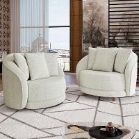 Kit 02 Poltronas Decorativa Sala De Estar Base Fixa De Madeira Witta M03 Bouclê Bege Claro - 8