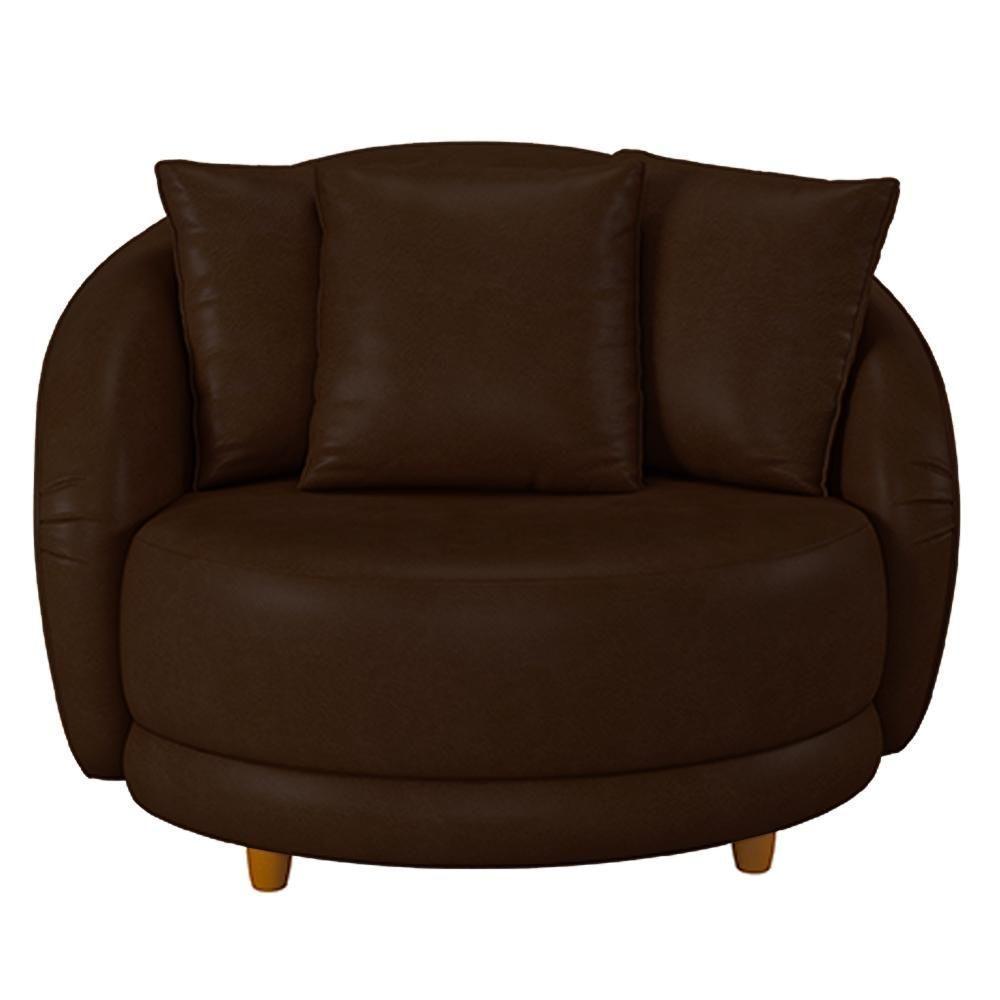 Kit 02 Poltronas Decorativa Sala De Estar Base Fixa De Madeira Witta M03 Corano Marrom - 2