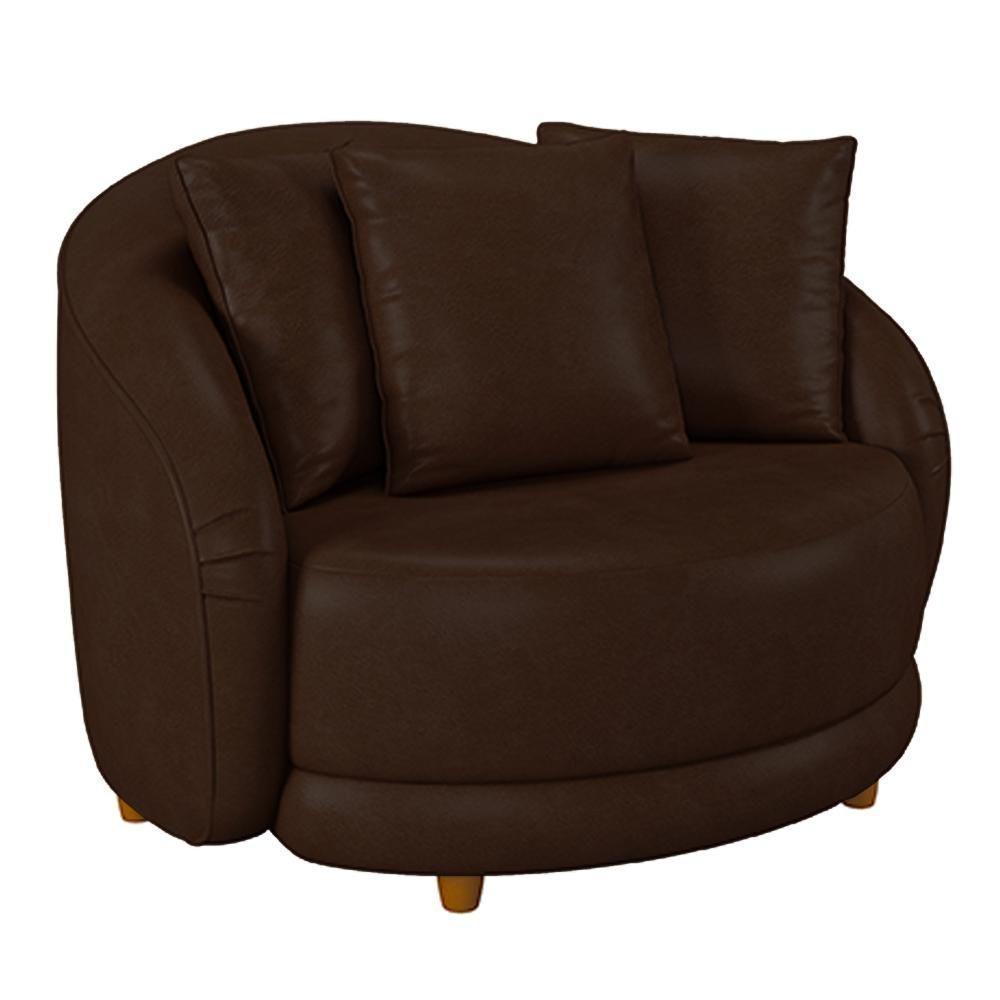 Kit 02 Poltronas Decorativa Sala De Estar Base Fixa De Madeira Witta M03 Corano Marrom - 8