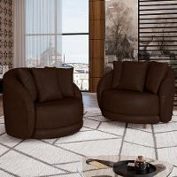 Kit 02 Poltronas Decorativa Sala De Estar Base Fixa De Madeira Witta M03 Corano Marrom - 5