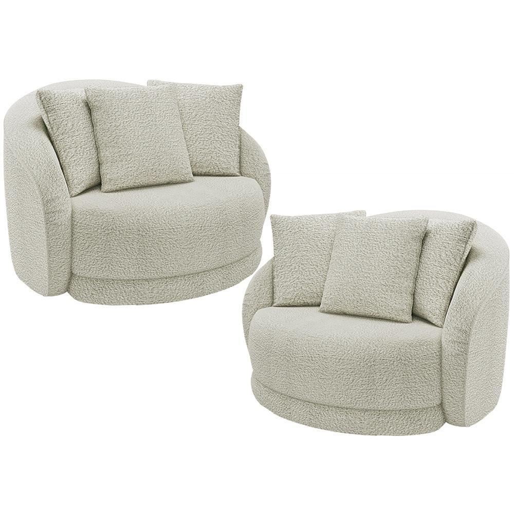 Kit 02 Poltronas Decorativa Para Sala Estar Base Giratória Witta M03 Bouclê Bege Claro - 1