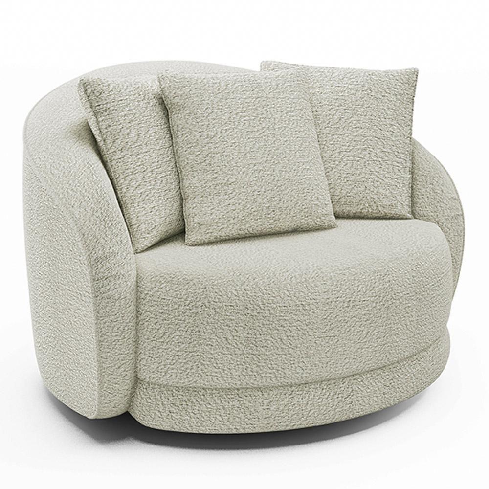 Kit 02 Poltronas Decorativa Para Sala Estar Base Giratória Witta M03 Bouclê Bege Claro - 4