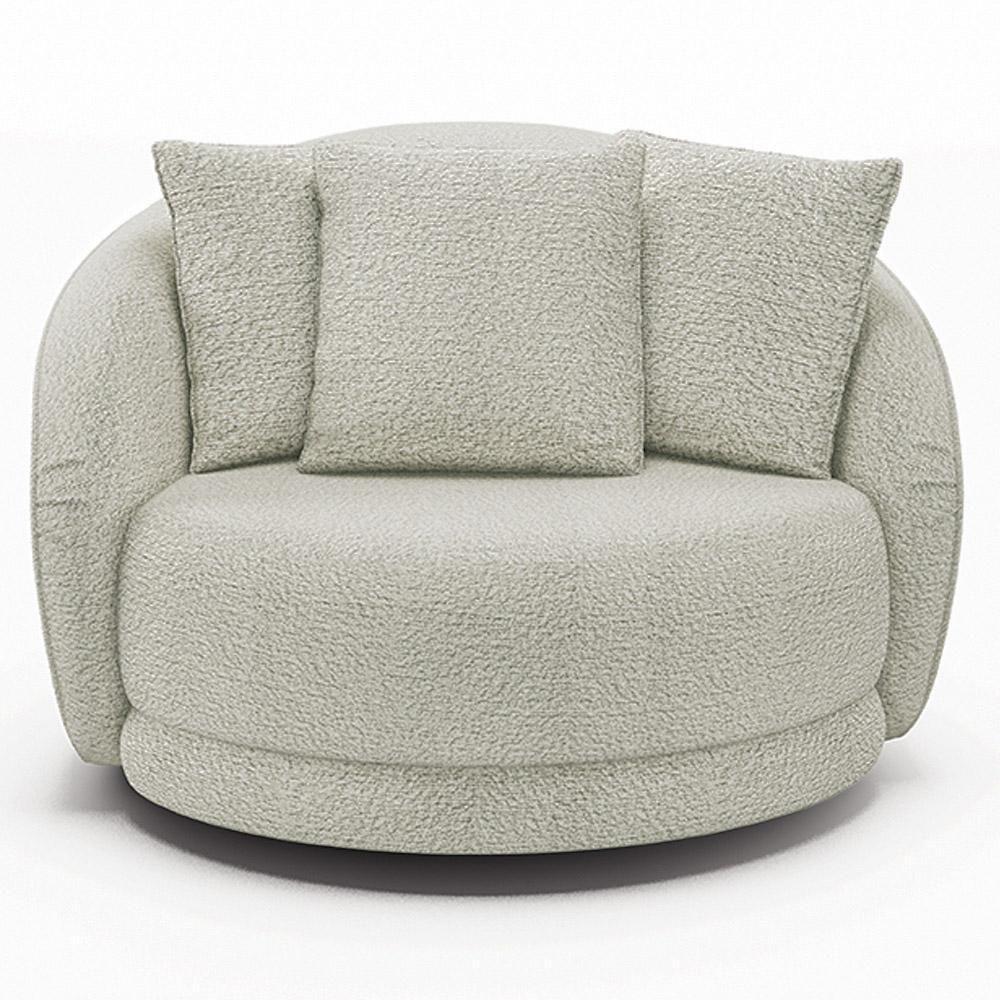 Kit 02 Poltronas Decorativa Para Sala Estar Base Giratória Witta M03 Bouclê Bege Claro - 5