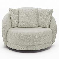 Kit 02 Poltronas Decorativa Para Sala Estar Base Giratória Witta M03 Bouclê Bege Claro - 5