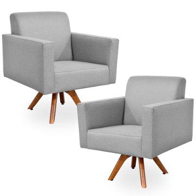 Kit 2 Poltronas Decorativas Helô Giratória Linho Cinza Lyam Decor