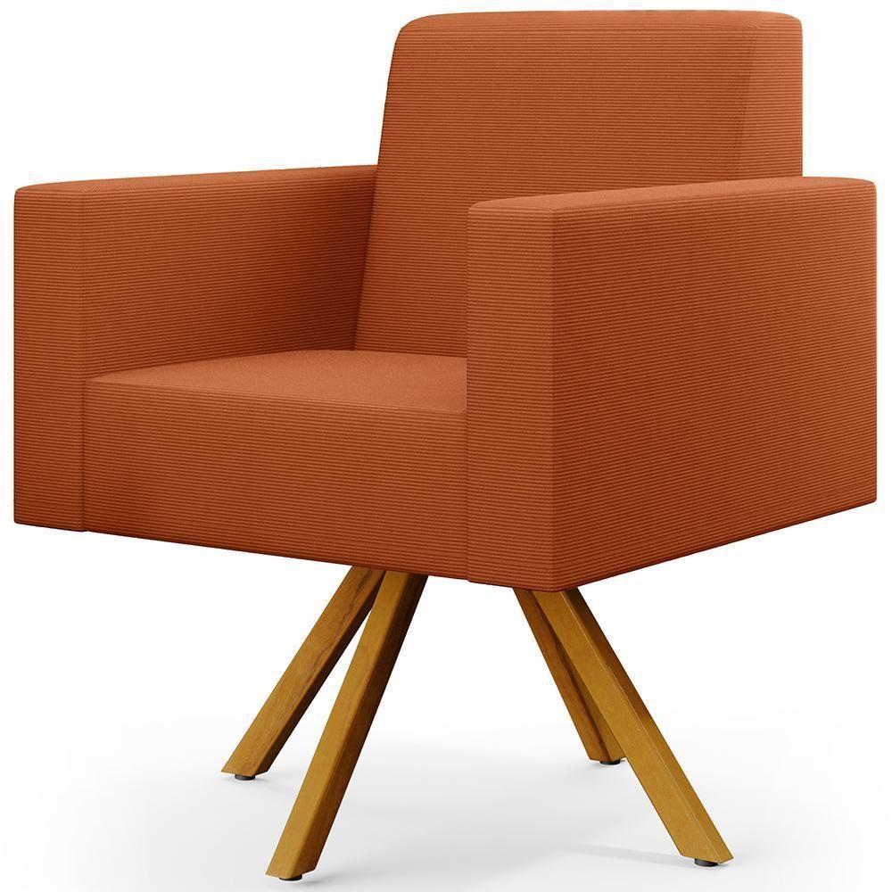 Kit 02 Poltronas Giratórias Sala De Estar Base De Madeira Helô L02 Tecido Terracota - 3