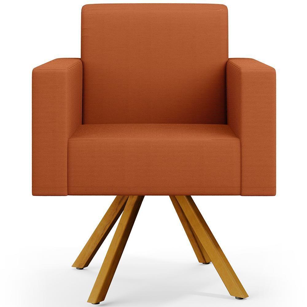 Kit 02 Poltronas Giratórias Sala De Estar Base De Madeira Helô L02 Tecido Terracota - 4