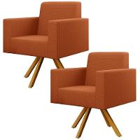 Kit 02 Poltronas Giratórias Sala De Estar Base De Madeira Helô L02 Tecido Terracota - 1