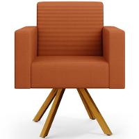 Kit 02 Poltronas Giratórias Sala De Estar Base De Madeira Helô L02 Tecido Terracota