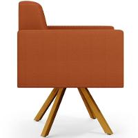 Kit 02 Poltronas Giratórias Sala De Estar Base De Madeira Helô L02 Tecido Terracota - 5