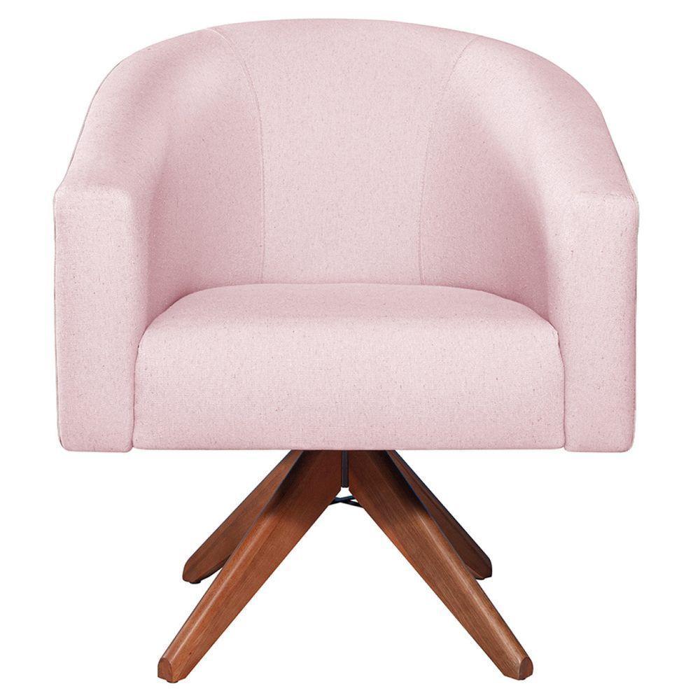 Kit 02 Poltronas Luiza Base Giratória De Madeira Suede Rosa Bebê - 5