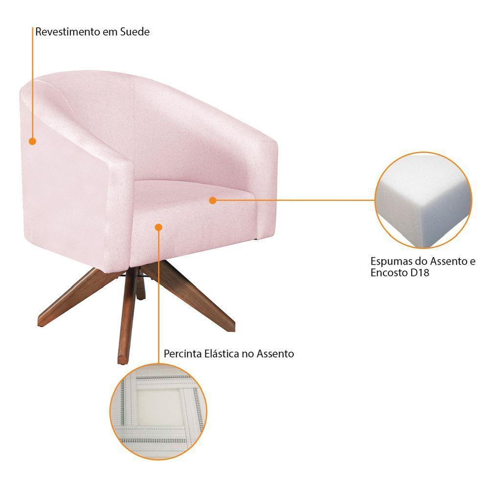 Kit 02 Poltronas Luiza Base Giratória De Madeira Suede Rosa Bebê - 7