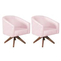 Kit 02 Poltronas Luiza Base Giratória De Madeira Suede Rosa Bebê - 1