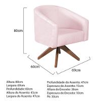 Kit 02 Poltronas Luiza Base Giratória De Madeira Suede Rosa Bebê - 8
