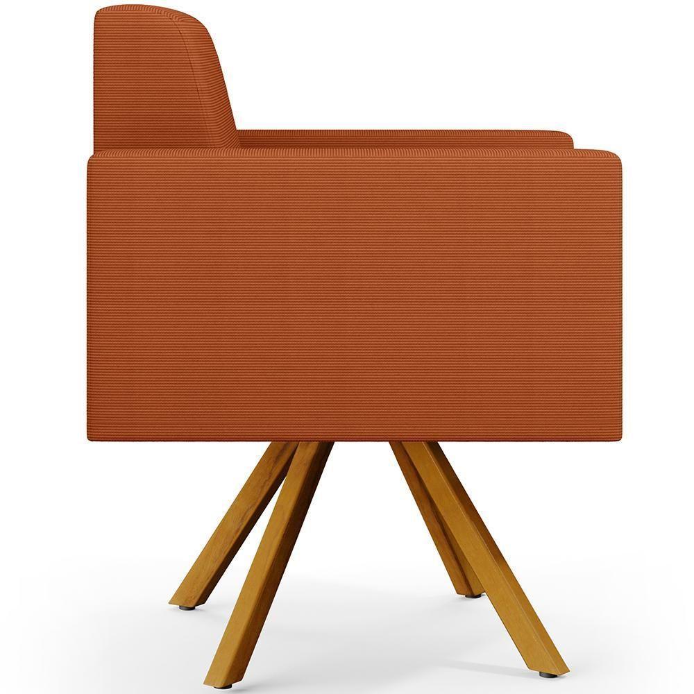 Kit 03 Poltronas Decorativa Base Giratória De Madeira Helô L02 Tecido Terracota - 8