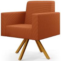 Kit 03 Poltronas Decorativa Base Giratória De Madeira Helô L02 Tecido Terracota