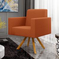 Kit 03 Poltronas Decorativa Base Giratória De Madeira Helô L02 Tecido Terracota - 6