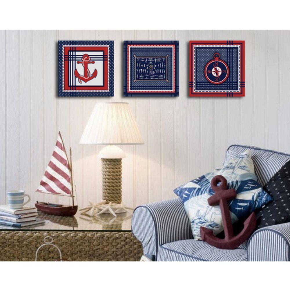 Conjunto Kit Com 3 Quadros Náuticos Decorativos Linha Náutica Marinheiro Mar 6 - 2