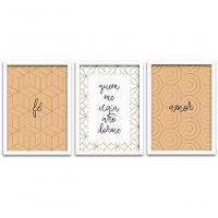 Conjunto Quadros Decorativos 3 peças MDF 20x30 Fé e Amor - 1