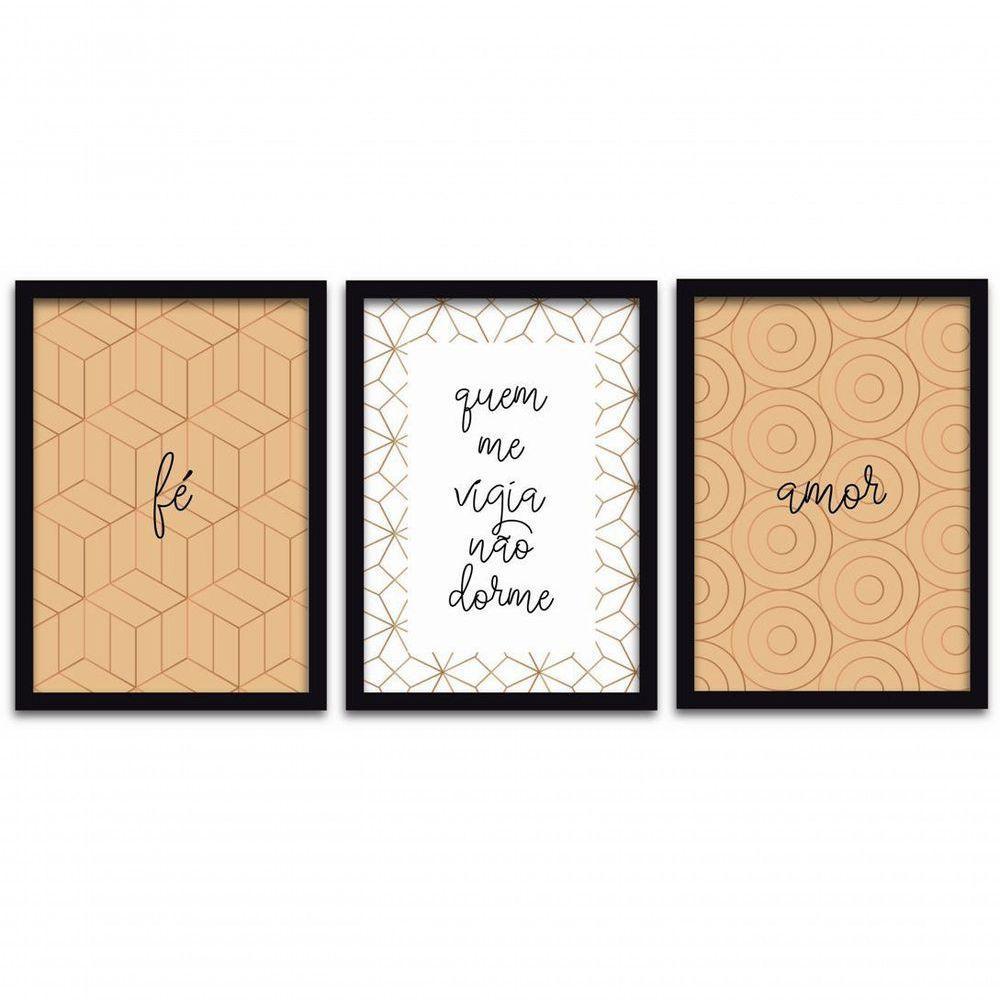 Conjunto Quadros Decorativos 3 peças MDF 20x30 Fé e Amor - 1