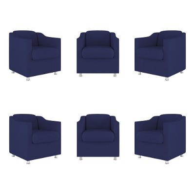 Kit 6 Poltronas Tilla Para Consultório e Recepção Suede Azul Balaqui Decor