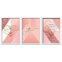 Conjunto Quadros Decorativos 3 peças MDF 20x30 Formas Rosa - 1