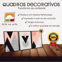 Conjunto Quadros Decorativos 3 peças MDF 20x30 Formas Rosa - 9