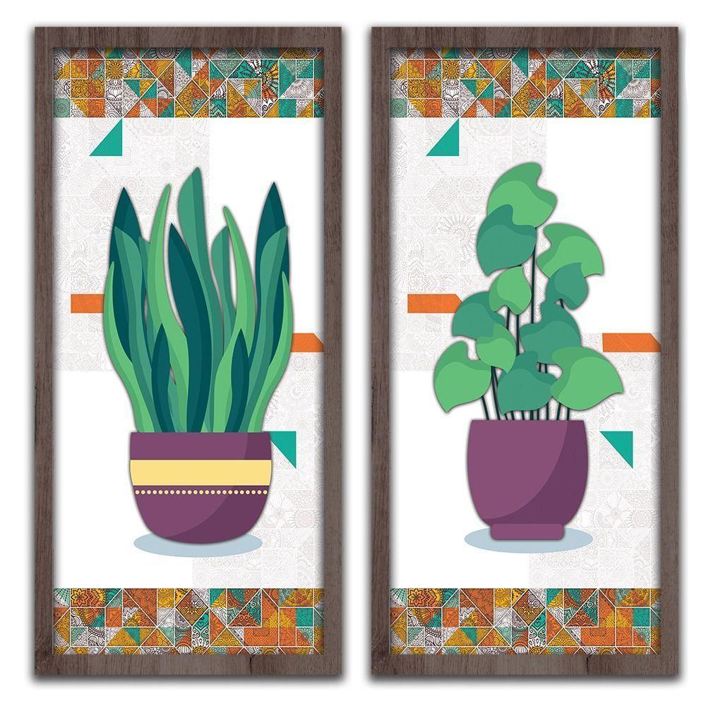 Conjunto Quadros Decorativos 2 pçs 20x45 Vasos e Azulejos - 1