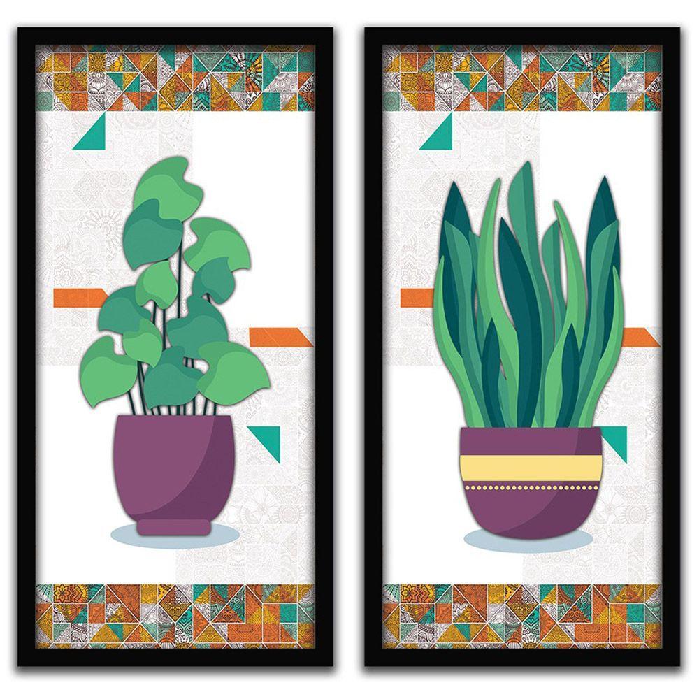 Kit 2 Quadros Decorativos 20x45 Vasos e Azulejos Titulos - 3