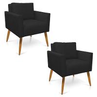 Kit 2 Poltronas Aline Suede Pés Palito Castanho - D'rossi Cor Preto - 1