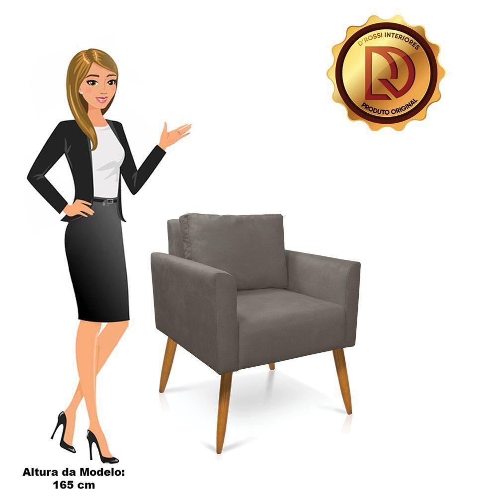 Kit 2 Poltronas Aline Suede Grafite Pés Palito Castanho - D'rossi - 3