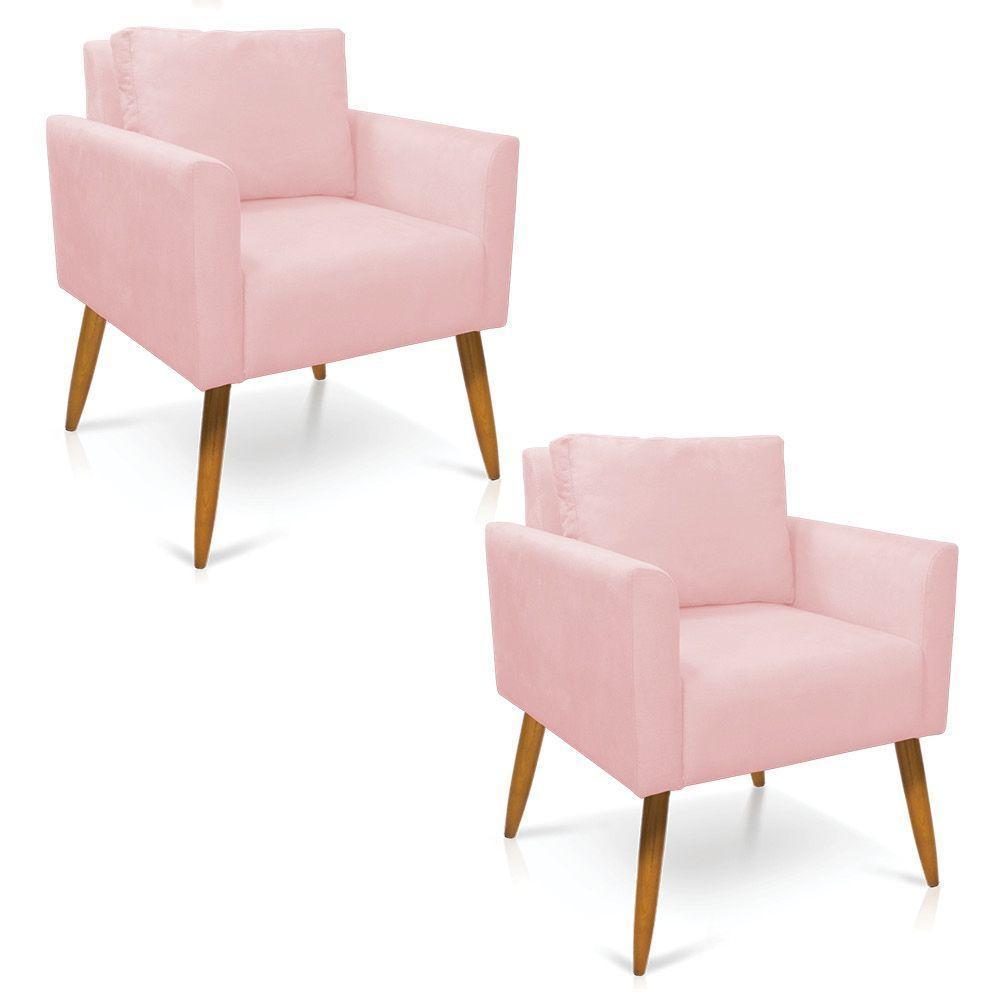 Kit 2 Poltronas Aline Suede Pés Palito Castanho - D'rossi Cor Rosa Bebê - 1