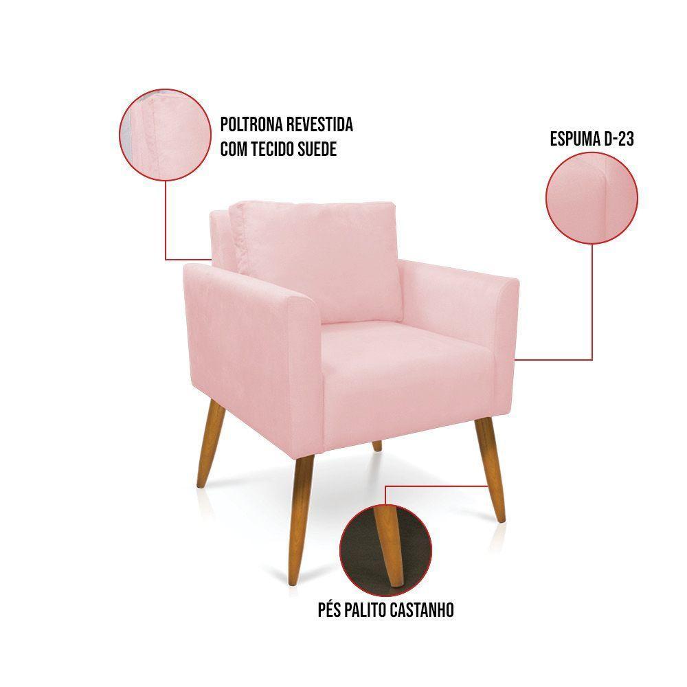 Kit 2 Poltronas Aline Suede Pés Palito Castanho - D'rossi Cor Rosa Bebê - 9