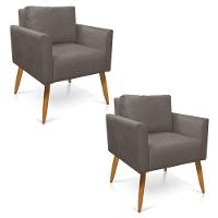 Kit 2 Poltronas Aline Suede Pés Palito Castanho - D'rossi Cor Grafite - 1