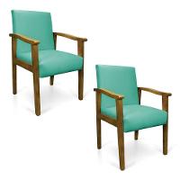 Kit 2 Poltronas Eloisa Suede Base De Madeira Castanho - D'Rossi Azul Turquesa - 1