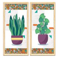 Kit 2 Quadros Decorativos 20x45 Vasos e Azulejos