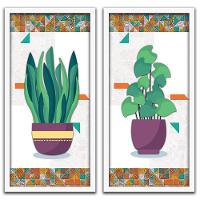 Kit 2 Quadros Decorativos 20x45 Vasos e Azulejos - 2