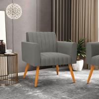 Kit 2 Poltronas Viena Gomada Suede Pés Palito Castanho - D'rossi Cor Grafite - 8