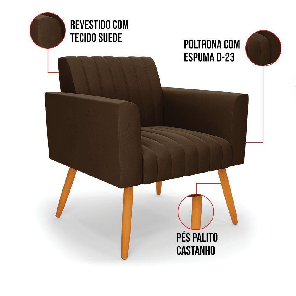 Kit 2 Poltronas Viena Gomada Suede Pés Palito Castanho - D'rossi Cor Marrom - 4