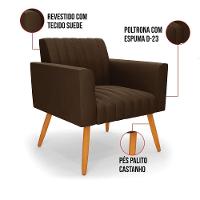 Kit 2 Poltronas Viena Gomada Suede Pés Palito Castanho - D'rossi Cor Marrom