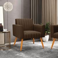 Kit 2 Poltronas Viena Gomada Suede Pés Palito Castanho - D'rossi Cor Marrom - 8